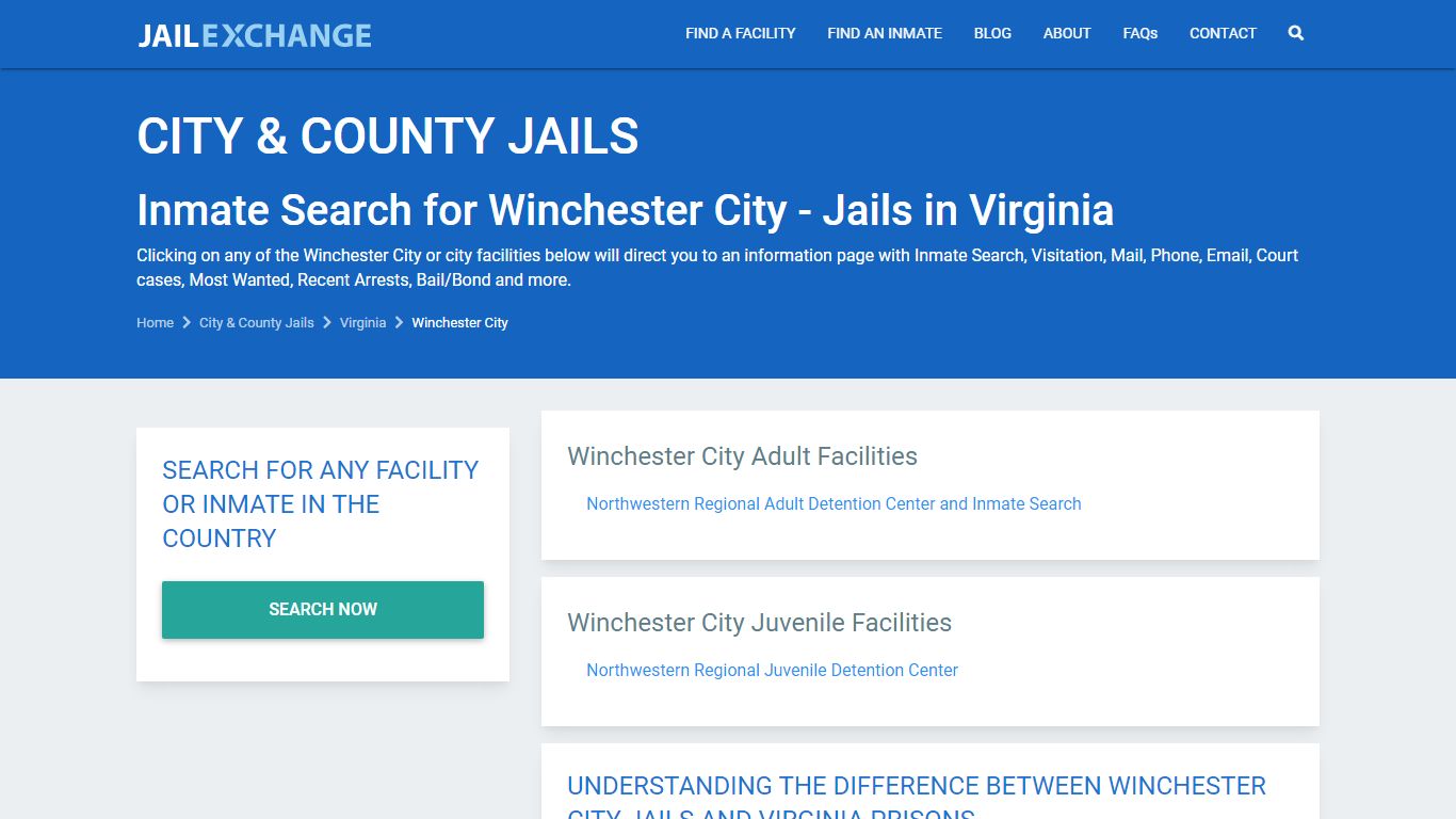 Inmate Search for Winchester City | Jails in Virginia