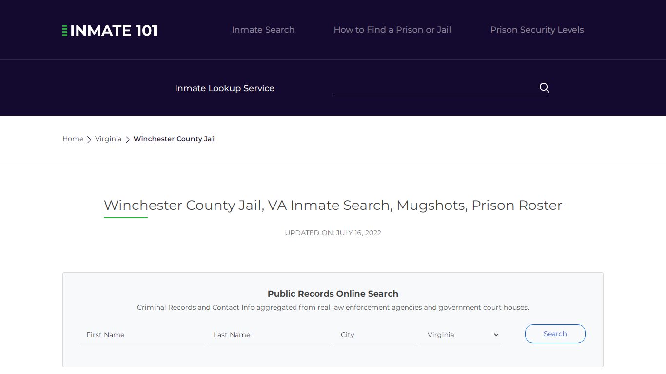 Winchester County Jail, VA Inmate Search, Mugshots, Prison Roster