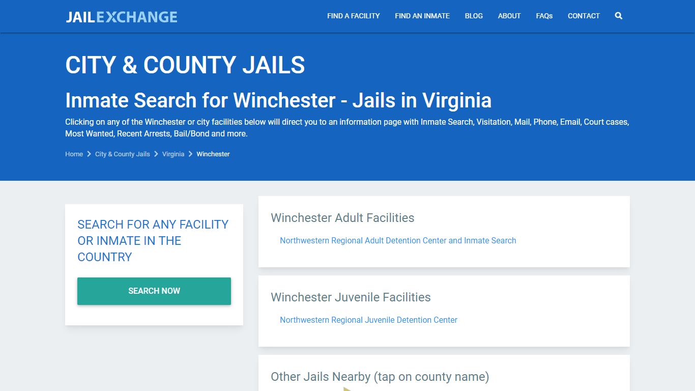 Inmate Search for Winchester | Jails in Virginia - JAIL EXCHANGE